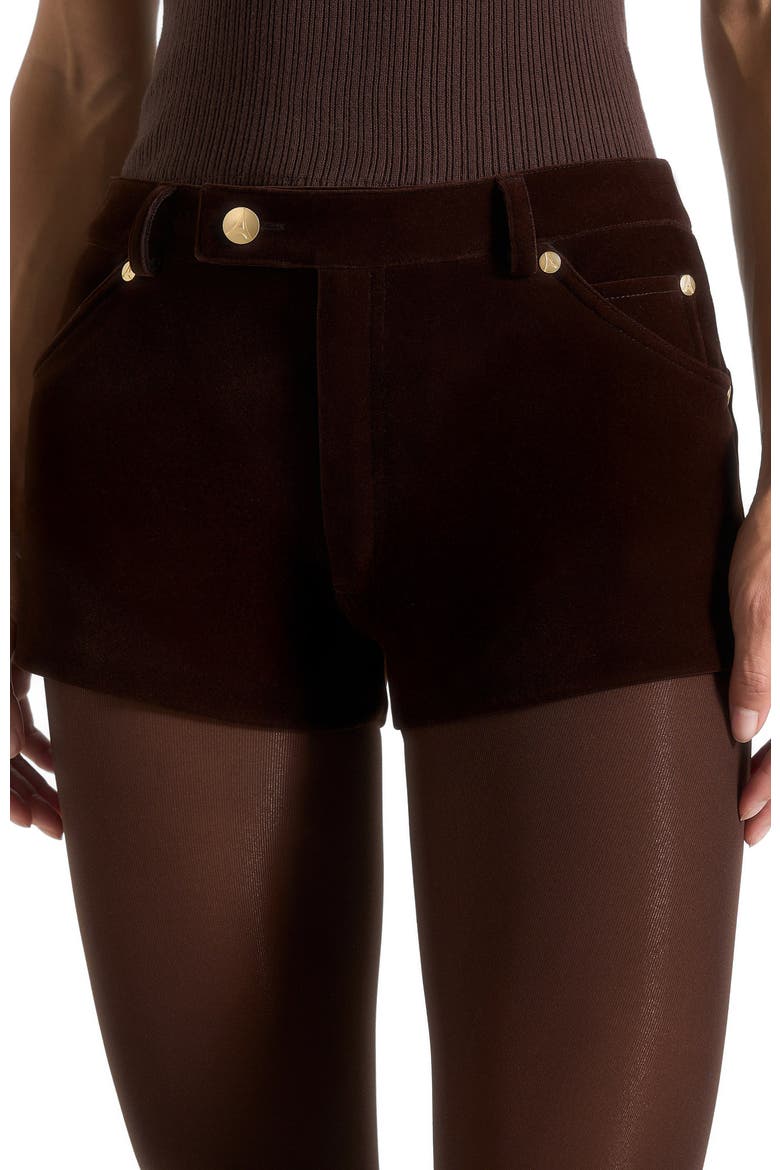 Samia Velvet Patent Mini Shorts, Alternate, color, Brown