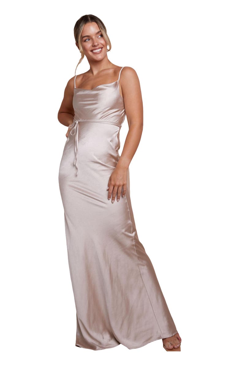 Six Stories Cami Cowl Front Satin Bridesmaid Dress, Main, color, Oyster