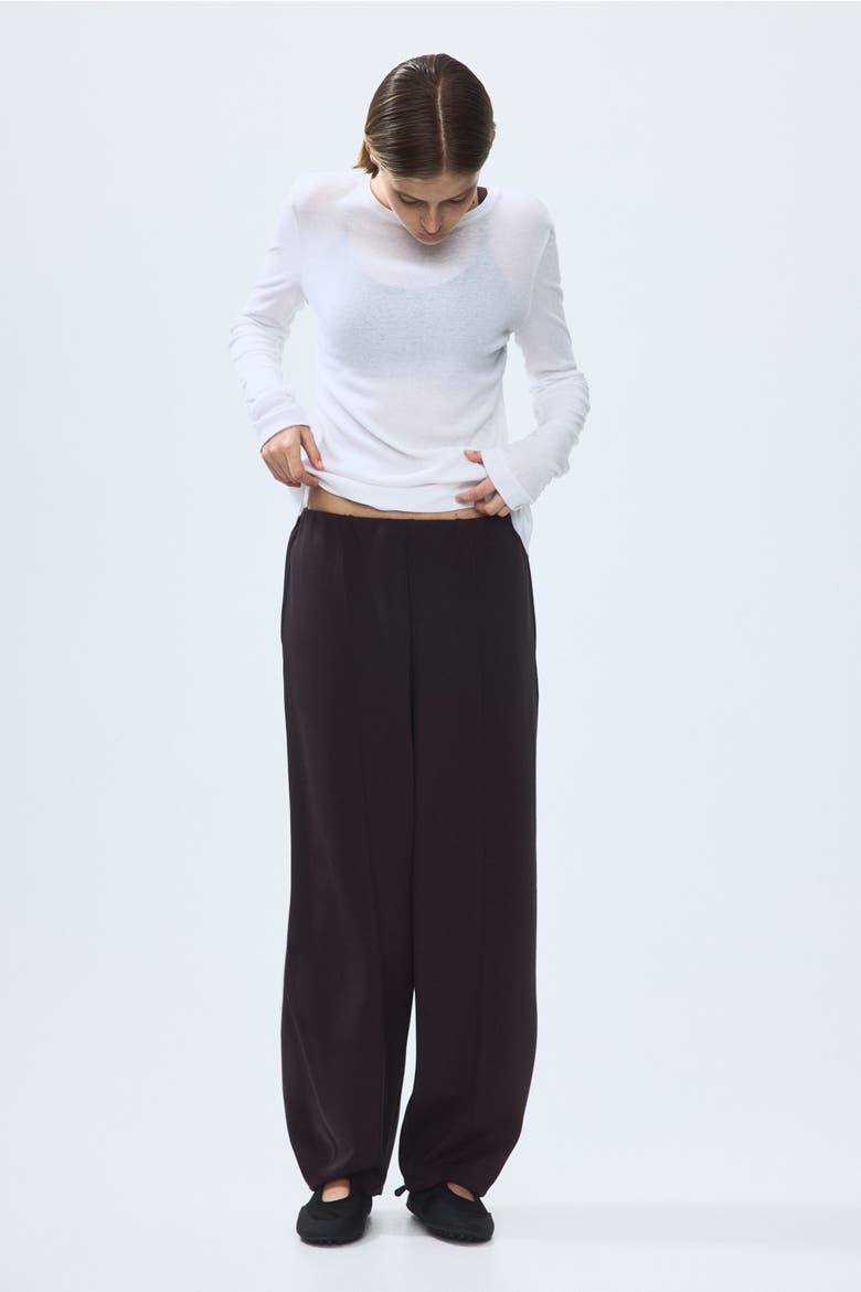 Viscose-blend Barrel-leg Pants, Alternate, color, Dark brown
