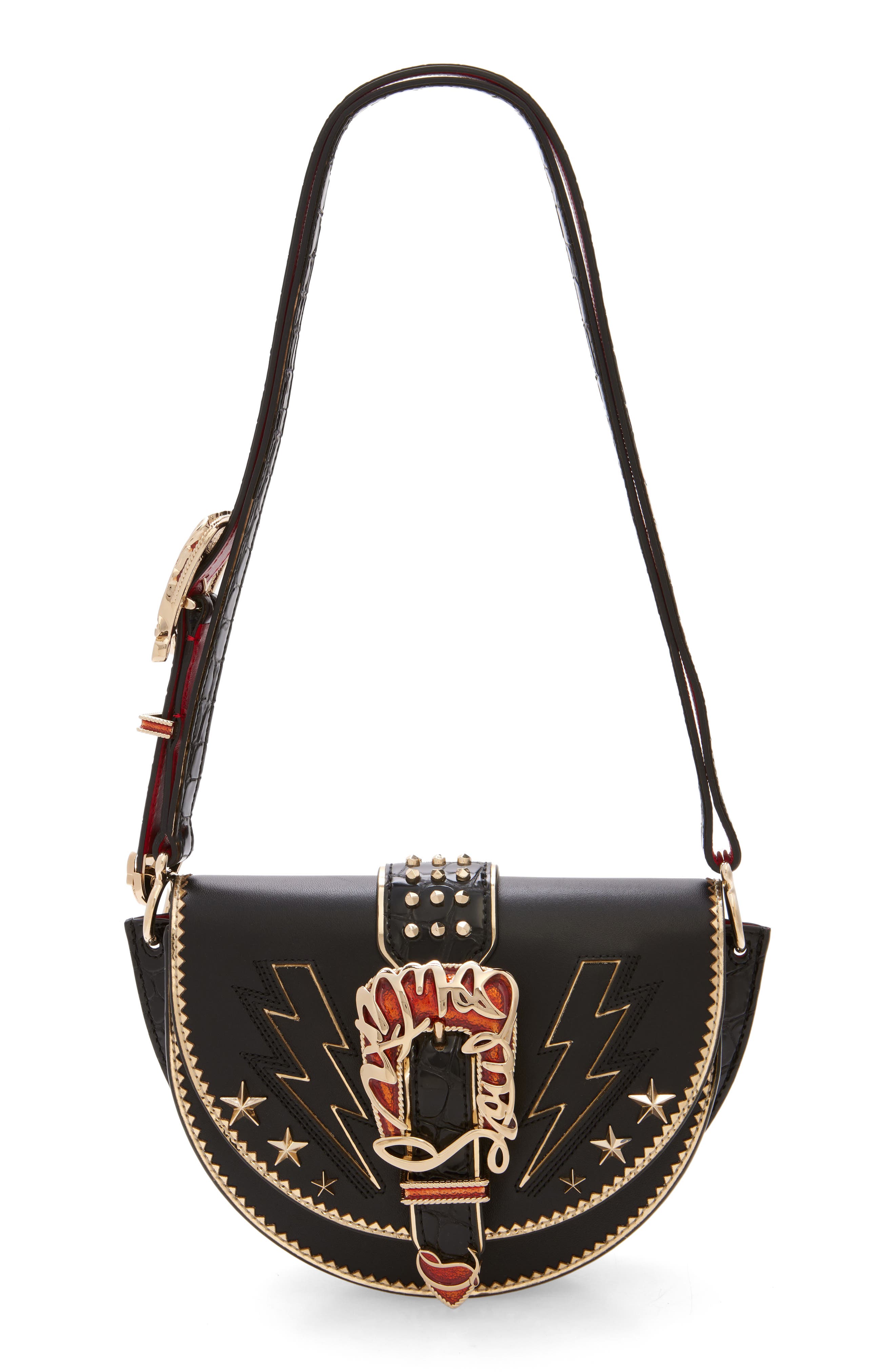 Giddy Saddle Croc Embossed Leather Crossbody Bag, Main, color, CM53 BLACK/ BLACK