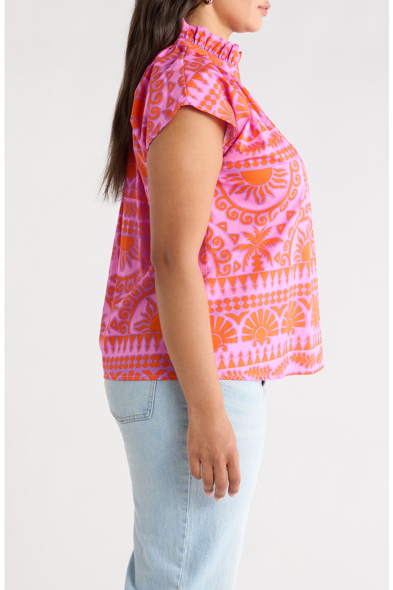 Ikat Ruffle Trim Top, Alternate, color, PINK-ORANGE