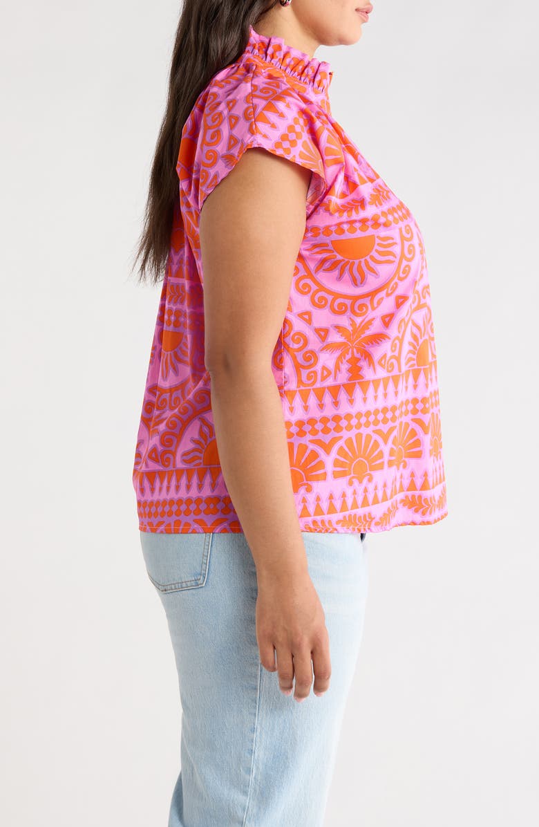 SUGARLIPS Ikat Ruffle Trim Top, Alternate, color, Pink-Orange