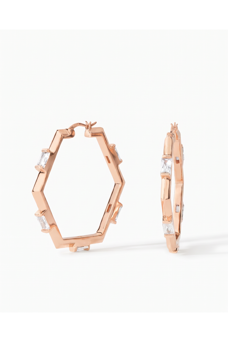 The Claire Hoop M Earrings, Main, color, Rose Gold White CZ
