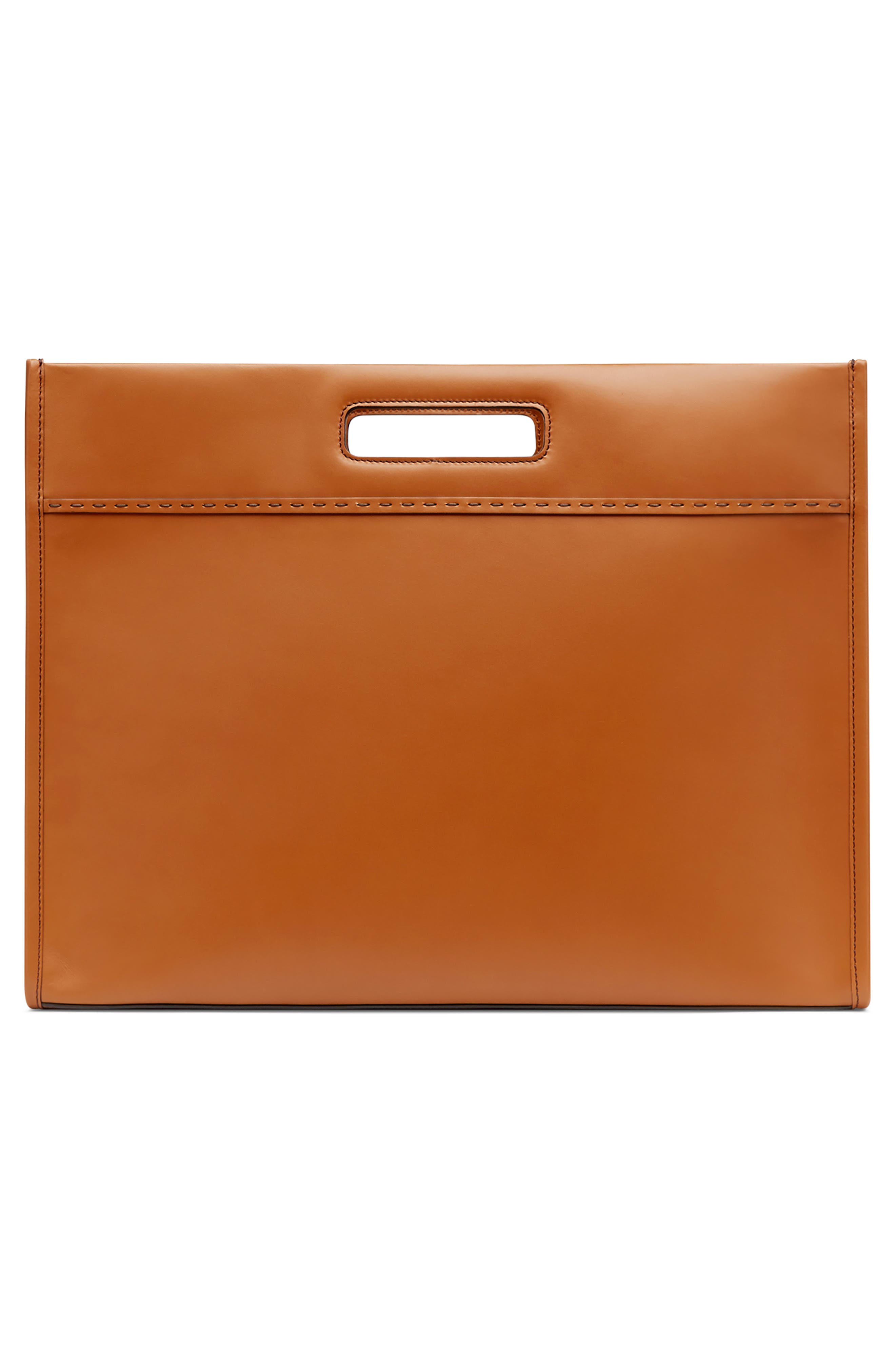 Fendi Logo Debossed Leather Tote, Alternate, color, 