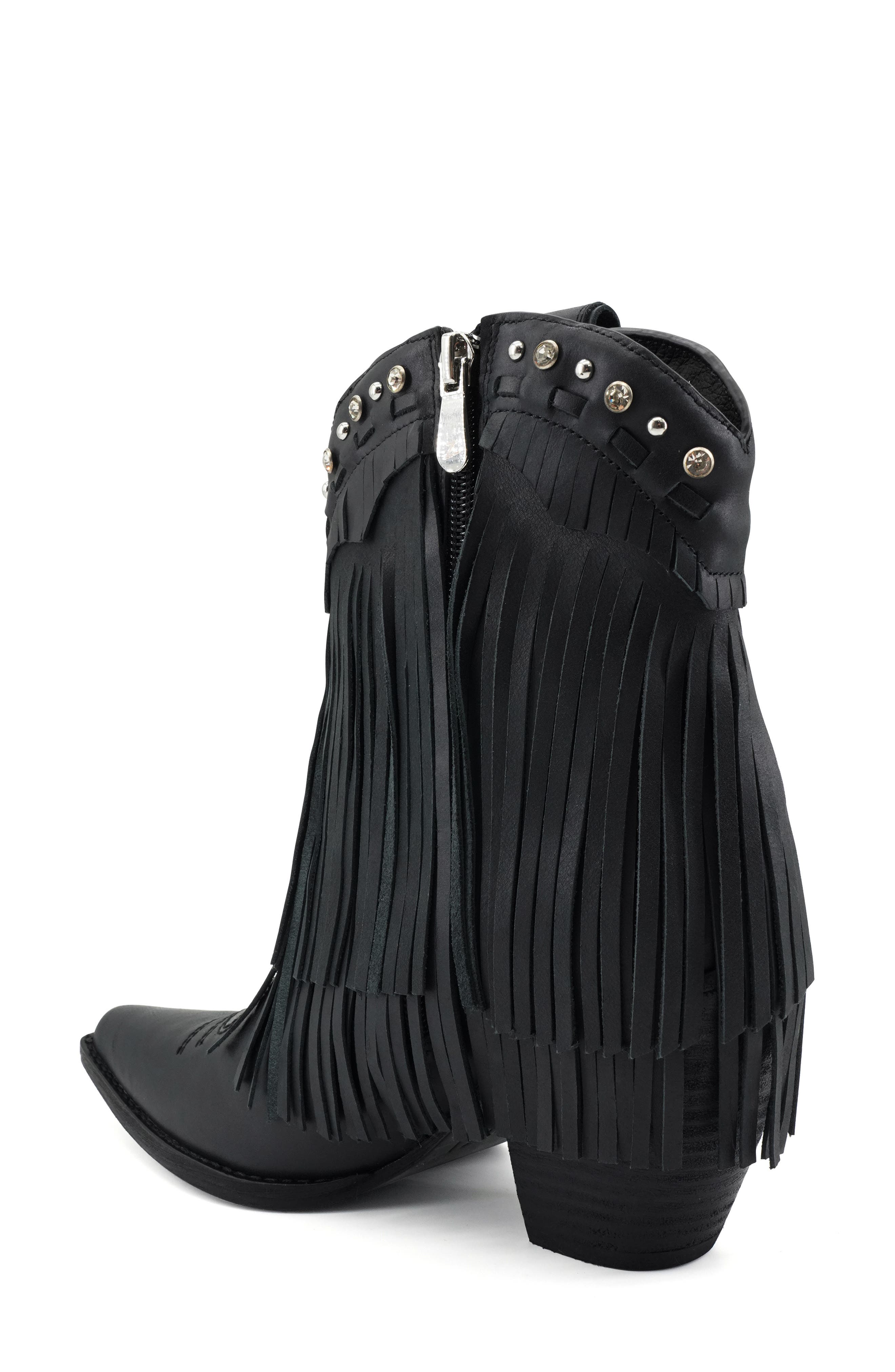 ZIGI Finlandia Fringe Western Boot, Alternate, color, Black Leather