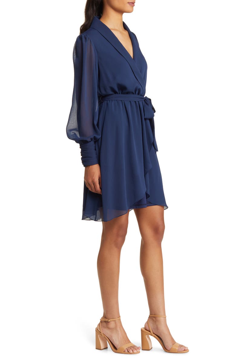 Julia Jordan Long Sleeve Chiffon Faux Wrap Dress, Alternate, color, Navy