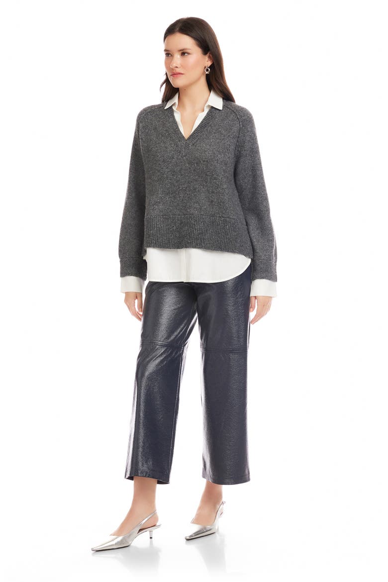 Carrie Mixed Media Layered Sweater, Alternate, color, CHARCOAL