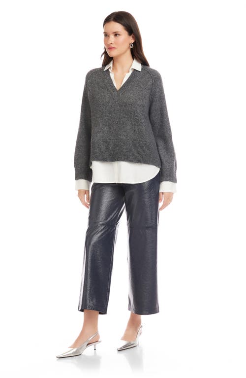 Fifteen Twenty Carrie Mixed Media Layered Sweater In Gray