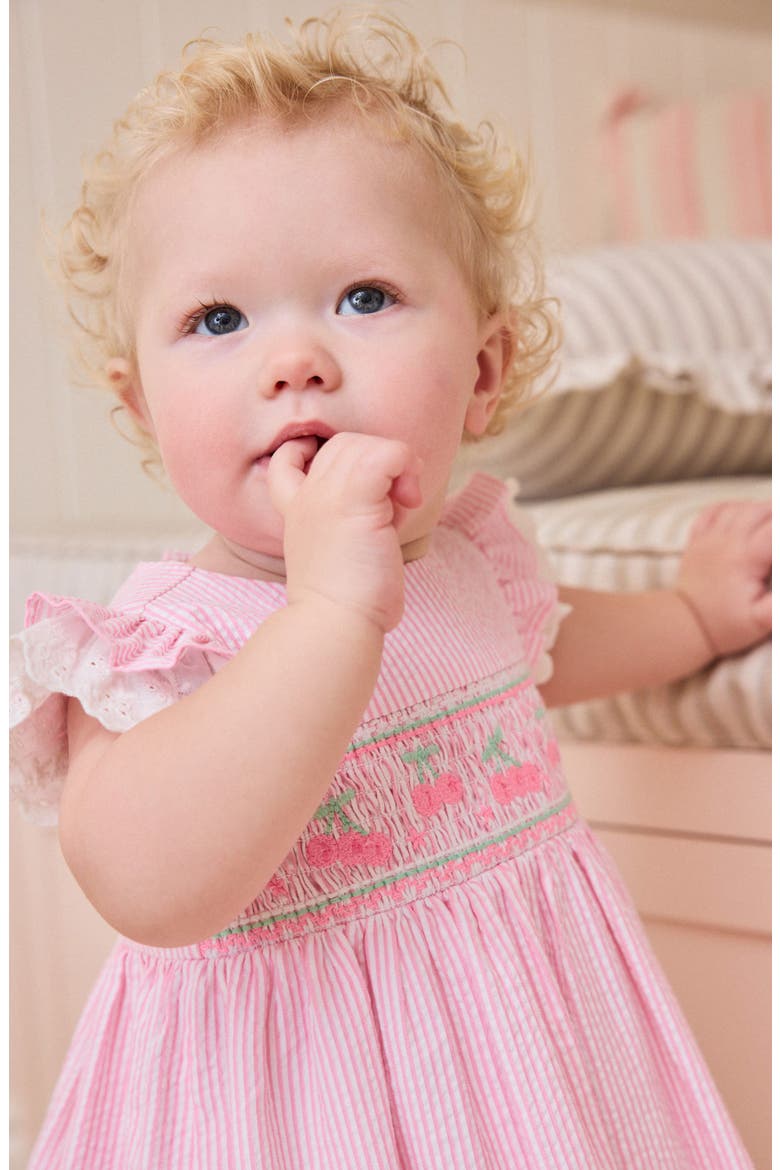 Stripe Cherry Embroidered Frill Dress & Bloomers Set, Alternate, color, PINK