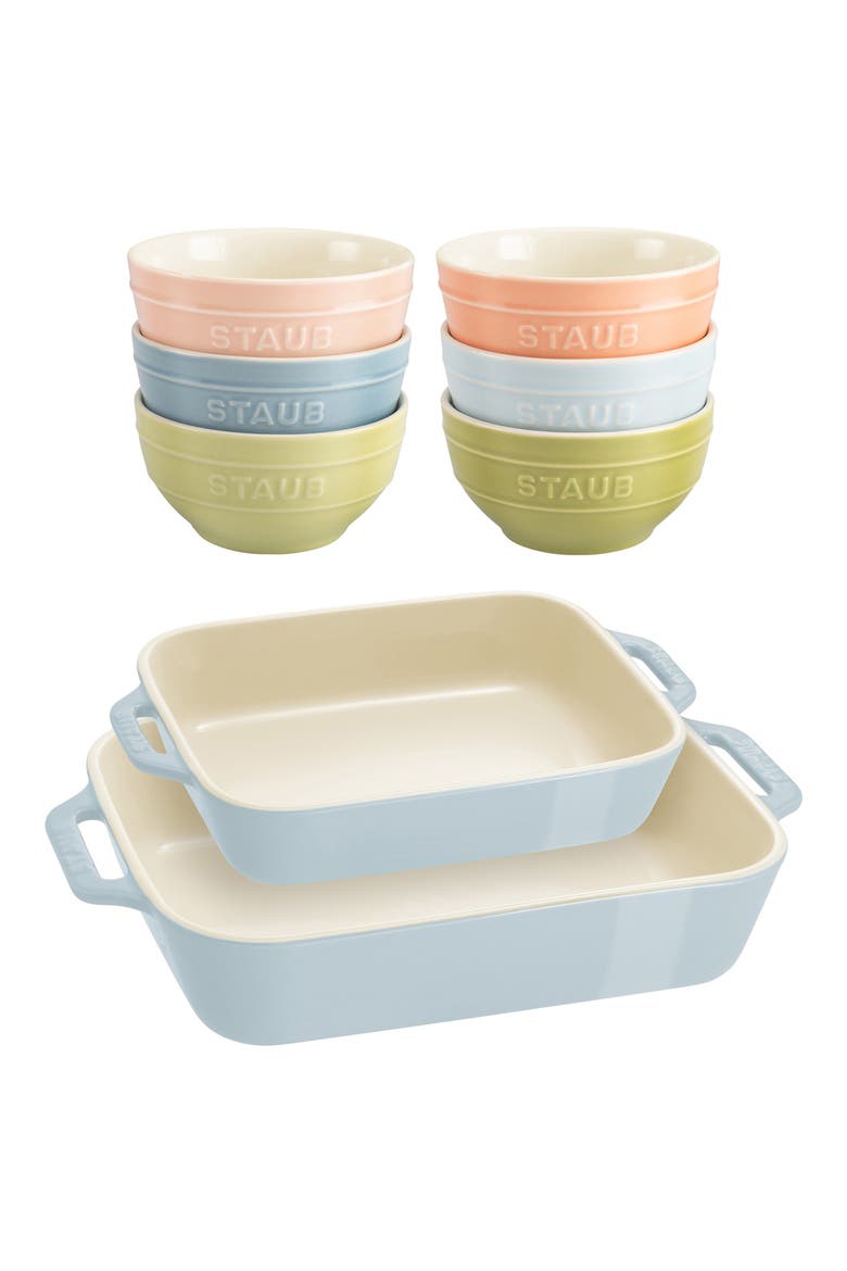 8-Piece Ceramic Macaron Bowls & Baking Dishes Set, Main, color, BLUE