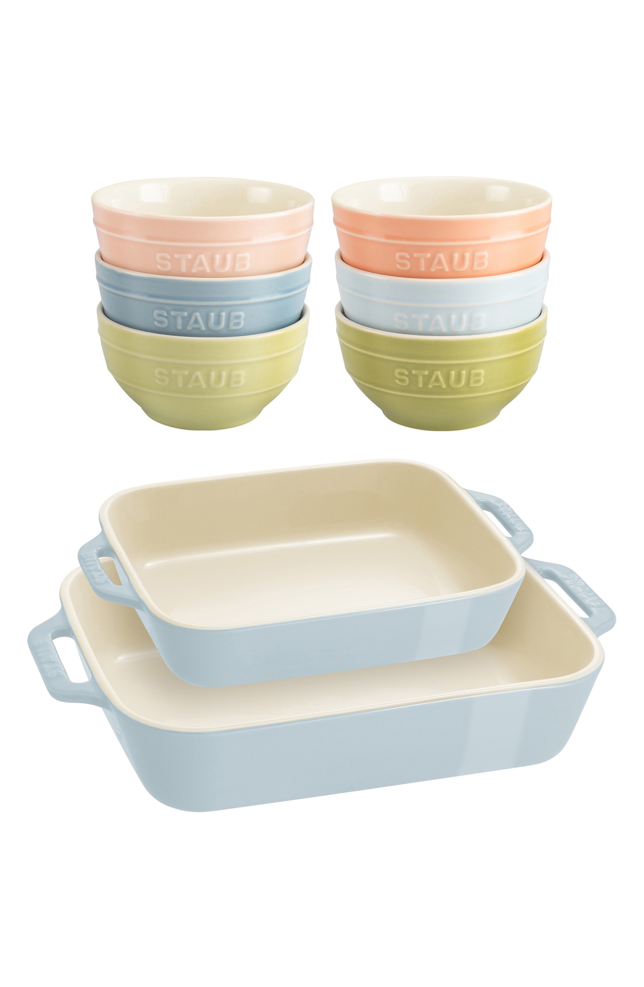 Staub 8-Piece Ceramic Macaron Bowls & Baking Dishes Set - Blue