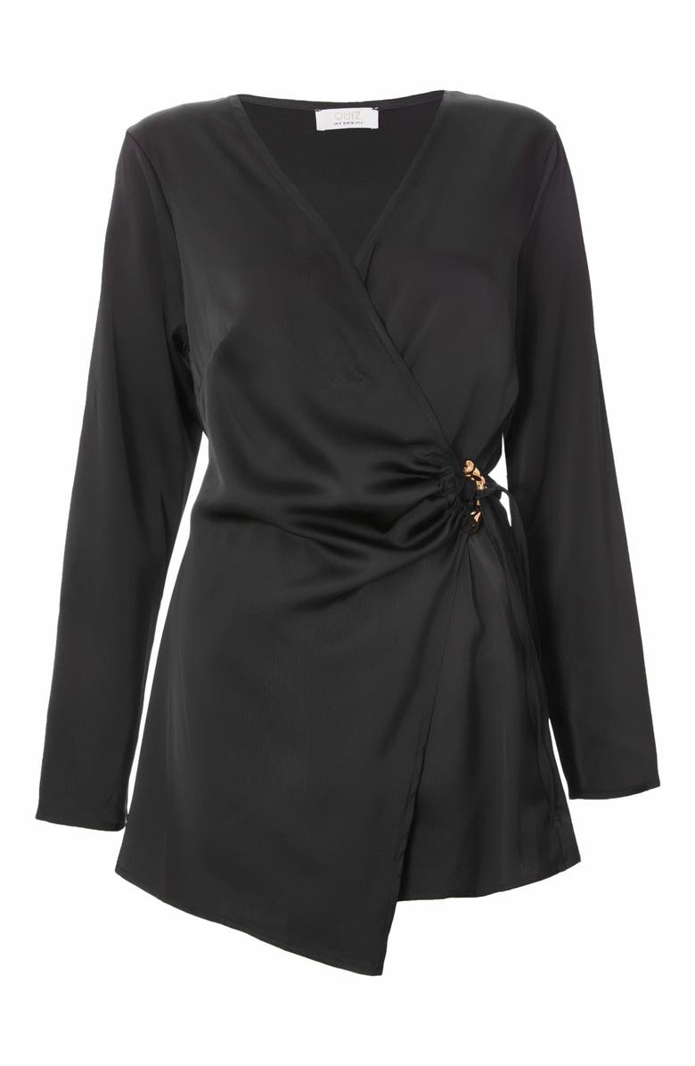 QUIZ Satin Wrap Buckle Romper, Alternate, color, Black