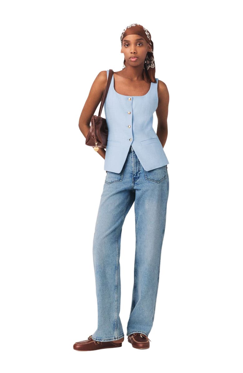 maje Long tailored jacket, Main, color, Blue Sky