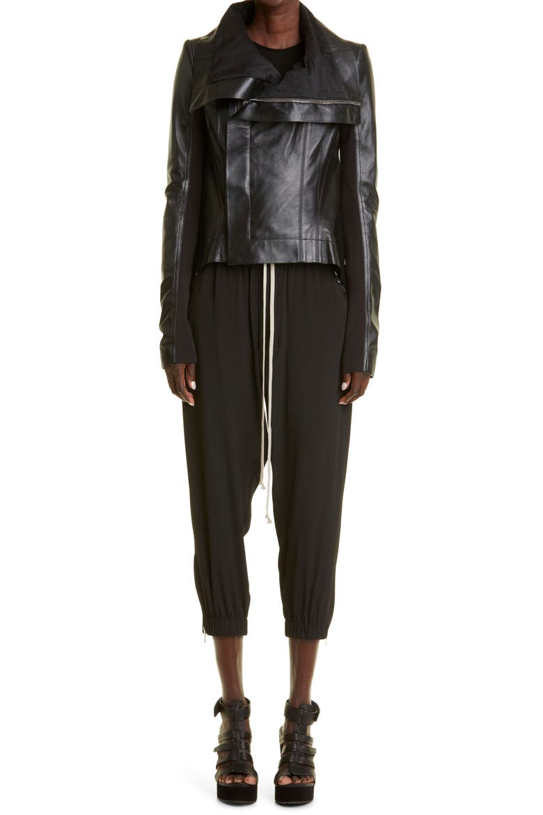 Women's Asymmetric Hem Mixed Media Moto Jacket, Alternate, color, BLACK