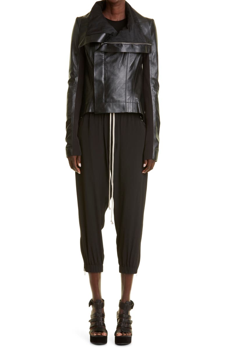 Rick Owens Women's Asymmetric Hem Mixed Media Moto Jacket, Alternate, color, 
