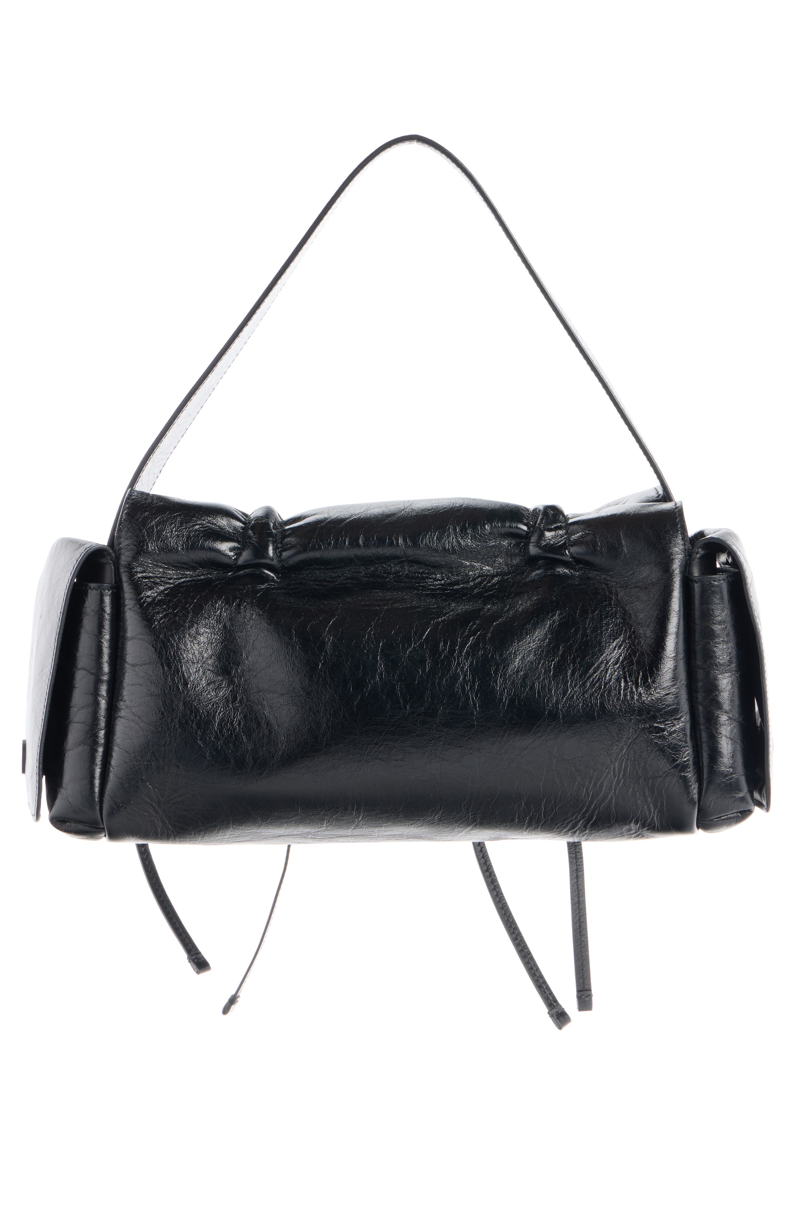 Acne Studios Micro Multipocket Crinkled Leather Handbag, Alternate, color, Black