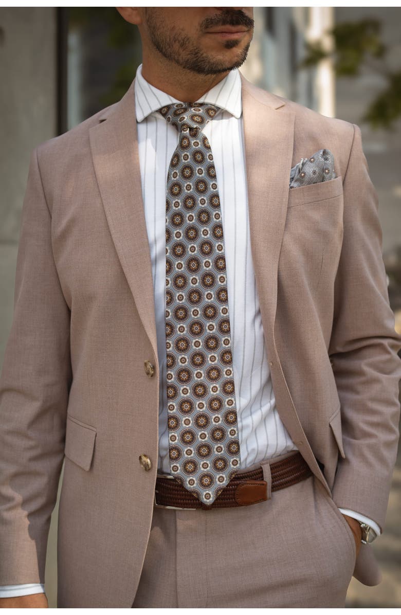 Elizabetta La Vigna - Printed Silk Tie for Men, Main, color, Grey