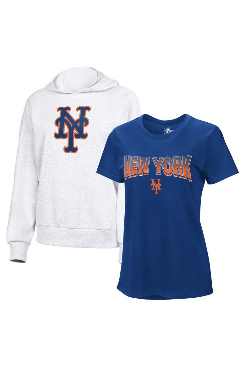 Women's G-III 4Her by Carl Banks  Royal/Bright Heather Ceramic New York Mets T-Shirt and Hoodie Combo Pack, Main, color, Royal