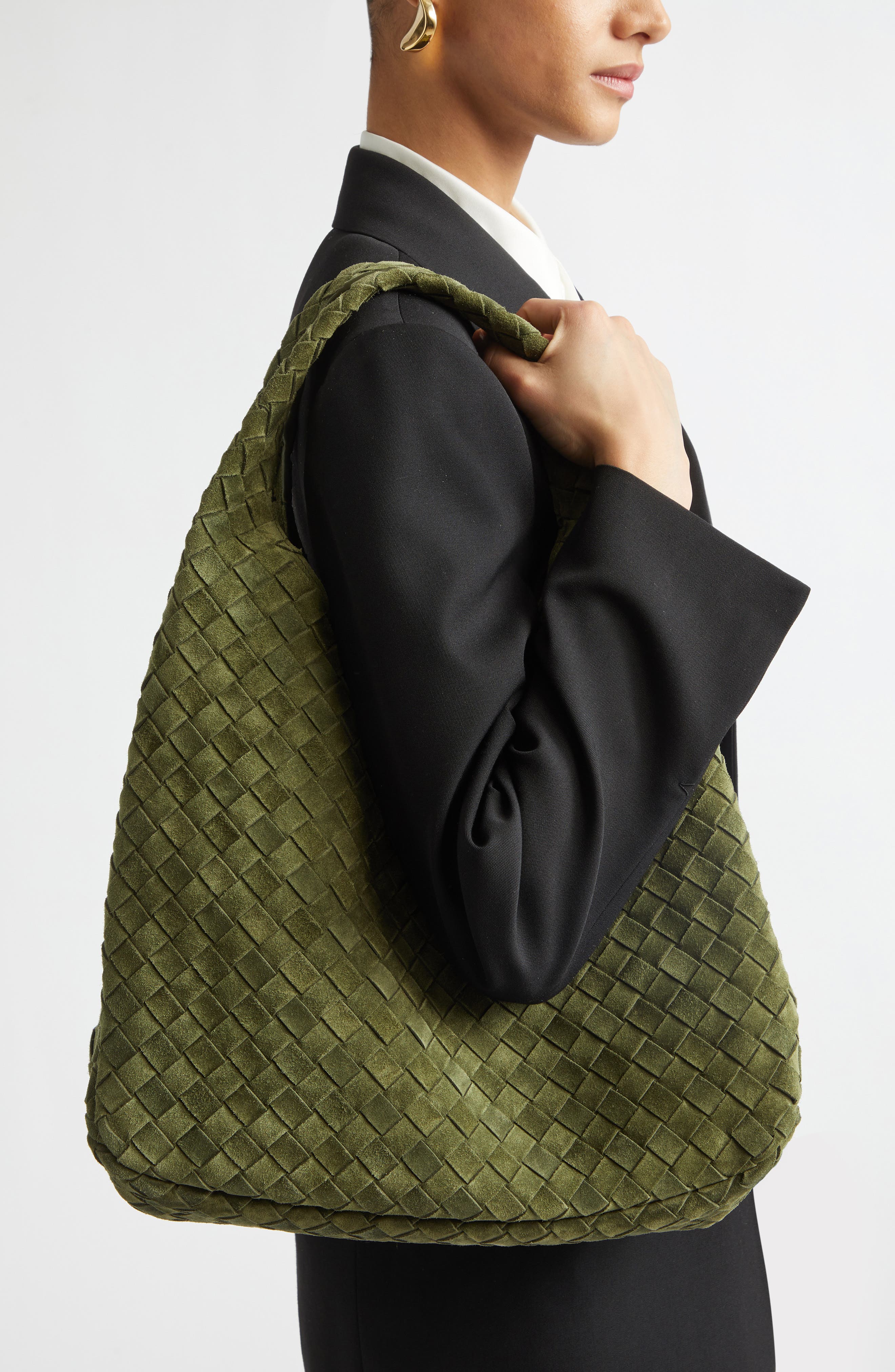 Large Campana Suede Shoulder Bag, Alternate, color, 3783 GREEN TWEED-M BRASS