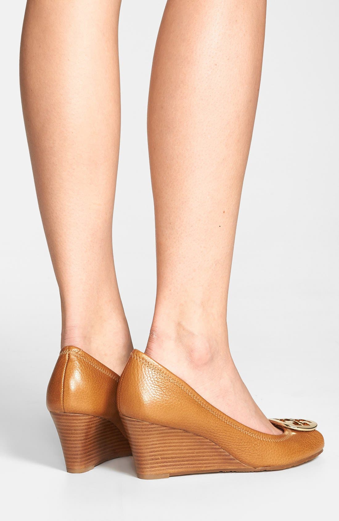 'Sally 2' Peep Toe Wedge Pump, Alternate, color, ROYAL TAN/ GOLD LEATHER