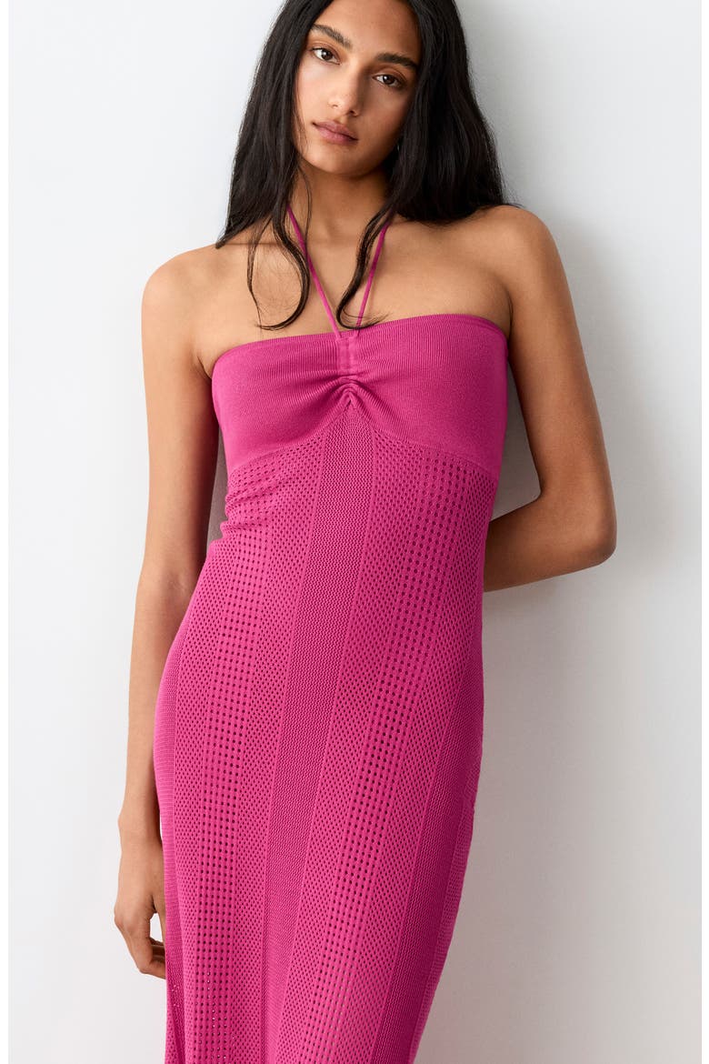 Halter Neck Knit Dress, Alternate, color, FUCHSIA