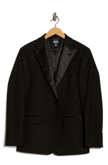 Original Penguin Satin Peak Lapel Dinner Jacket In Black