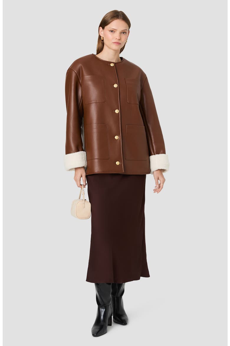 Porto Faux Leather Jacket, Alternate, color, DARK CARAMEL