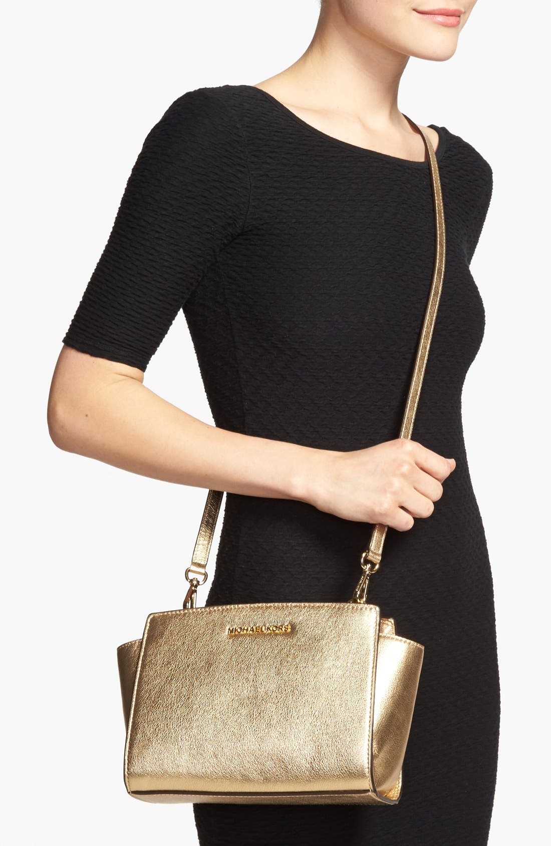 'Medium Selma' Metallic Leather Crossbody Bag, Alternate, color, PALE GOLD