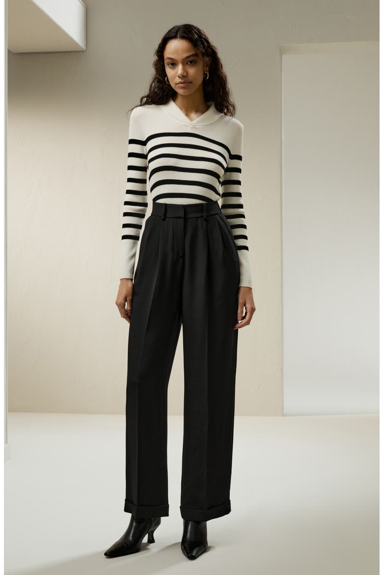 Women's Striped Ultra-fine Merino Wool Sweater, Alternate, color, White With Black Stripes