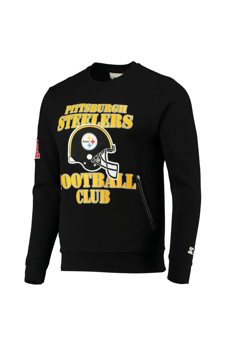 STARTER Men's Starter Black Pittsburgh Steelers Locker Room Throwback End Zone Pullover Sweatshirt, Alternate, color, 