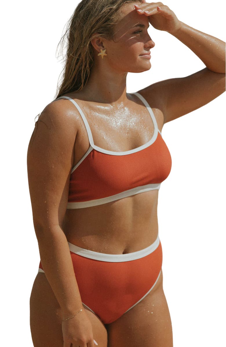 Geode Swimwear Coral Bikini Top, Main, color, Coral