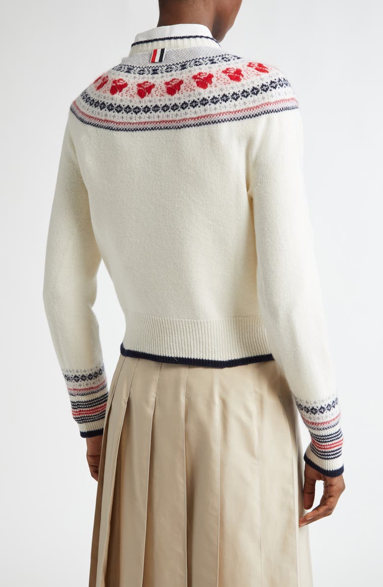 Thom Browne Rose Fair Isle Wool & Mohair Blend Crewneck Sweater, Alternate, color, White