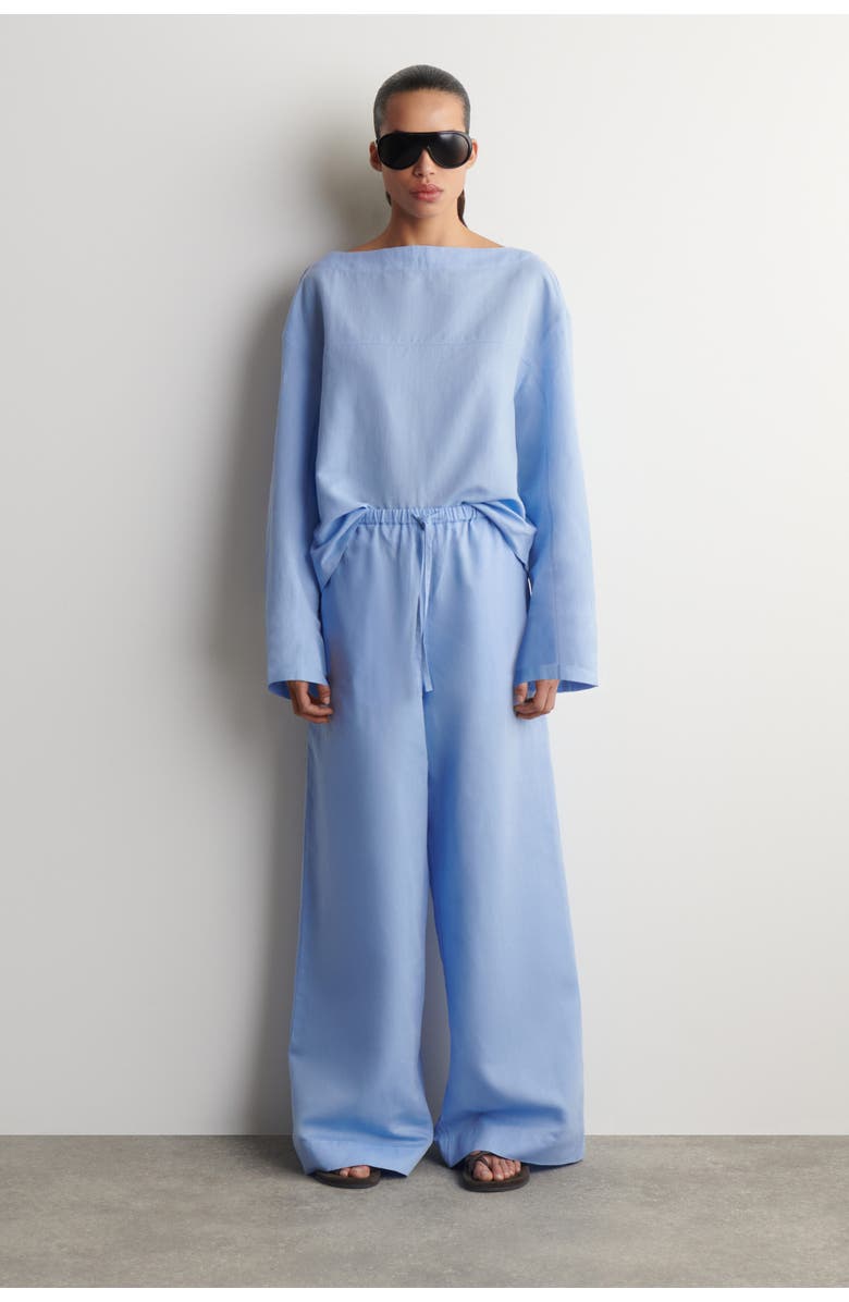 COS Wide-leg Linen Drawstring Trousers, Main, color, Light Blue