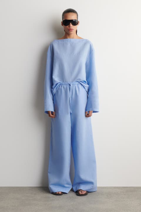 Wide-leg Linen Drawstring Trousers