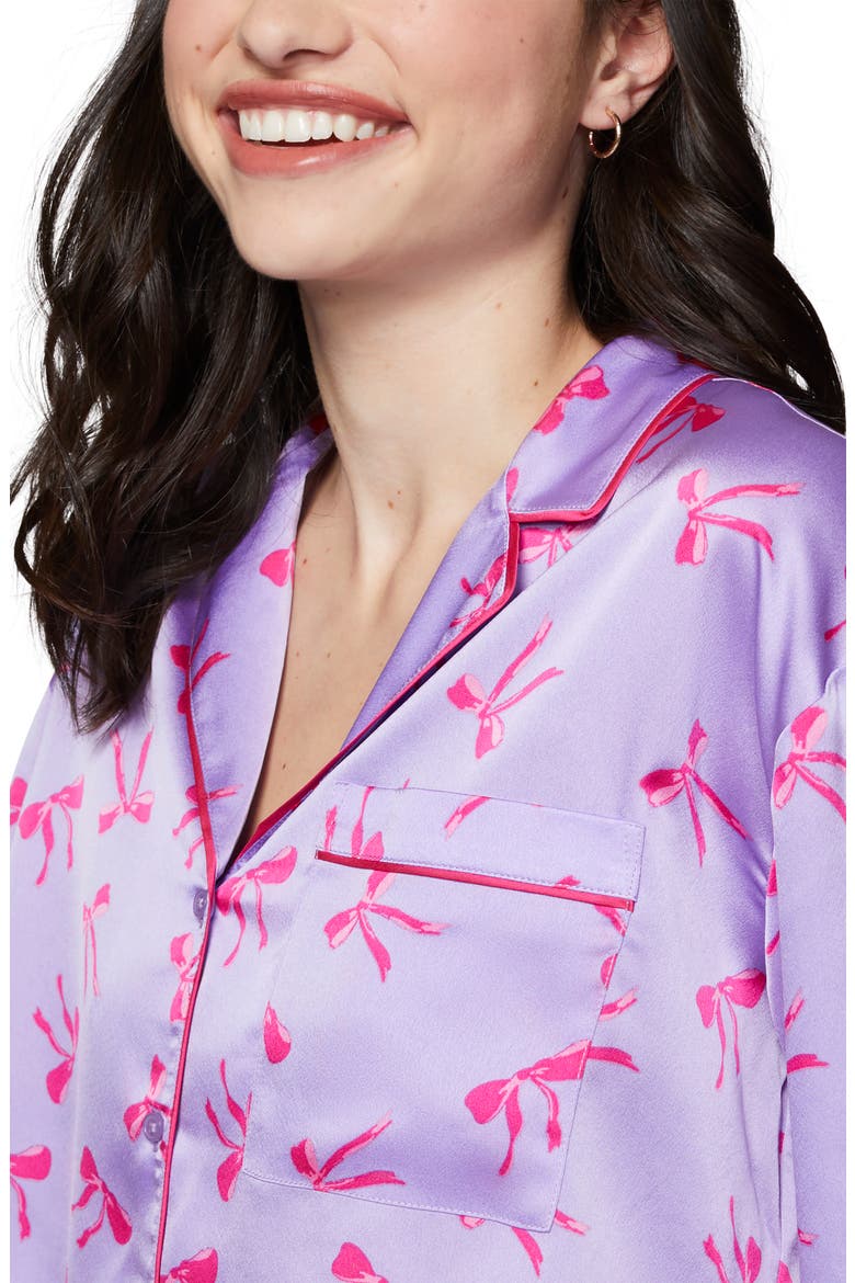 Satin Sleep Crop Pajama Top, Alternate, color, MILLIE LAV BOWS