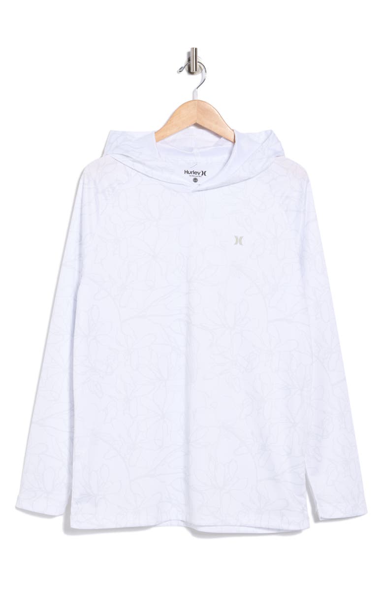Hurley Floral Lines UPF 50+ Long Sleeve Hooded Swim Shirt, Alternate, color, White