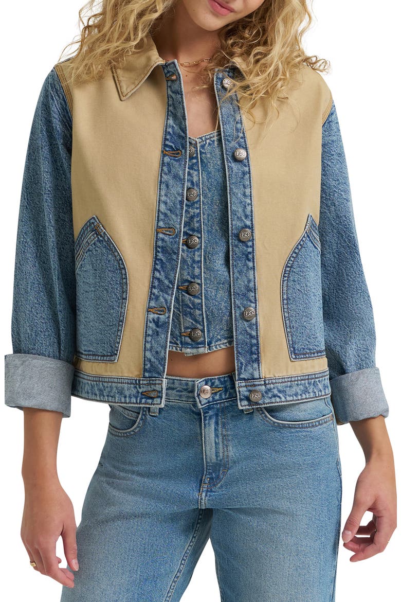 Mixed Media Denim Jacket, Main, color, AERIAL VIEW