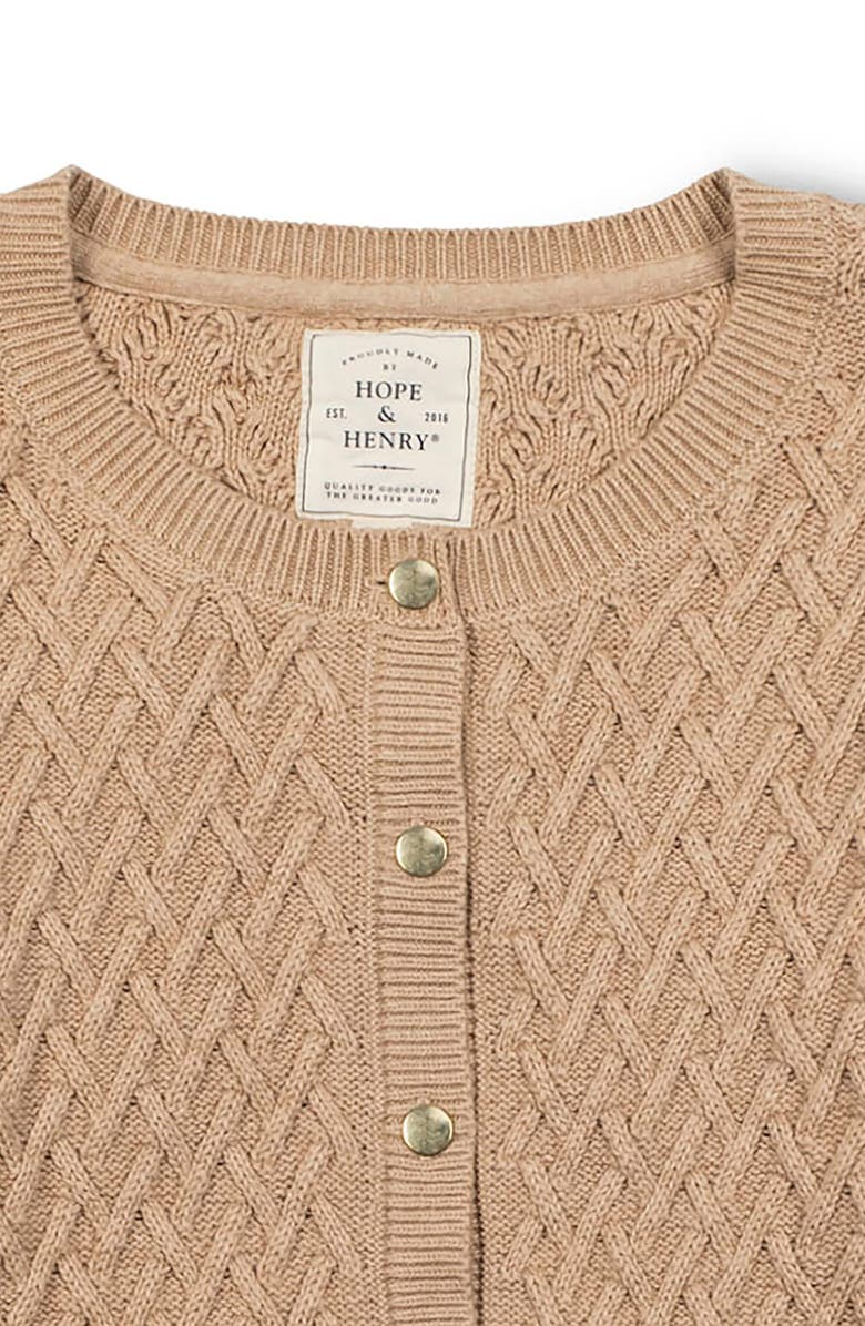 Hope & Henry Organic Herringbone Stitch Cardigan Sweater, Alternate, color, Camel Heather