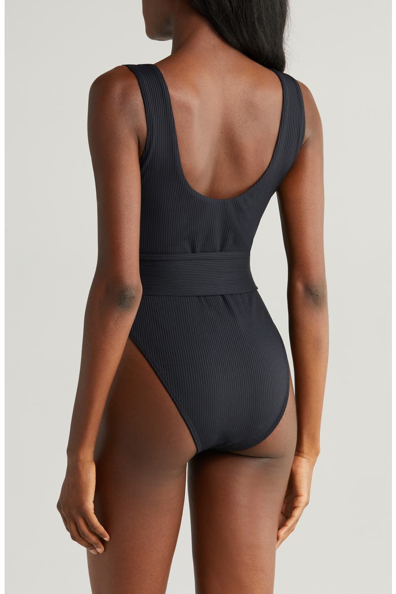 Kim Belted Rib One-Piece Swimsuit, Alternate, color, BLACK RIB