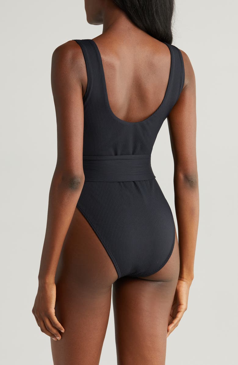 MONTCE Kim Belted Rib One-Piece Swimsuit, Alternate, color, Black Rib