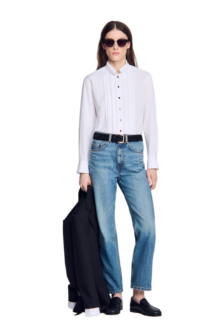 Pleated shirt with origami collar, Alternate, color, White