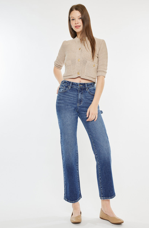 Kancan Ashley High Rise True Straight Jeans In Medium Wash