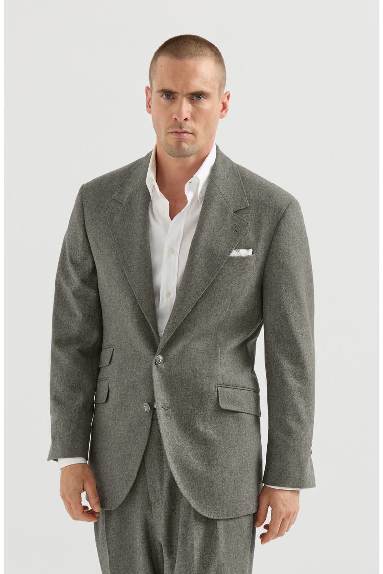 Virgin wool flannel Cavallo Tailor blazer with metal buttons, Main, color, Military