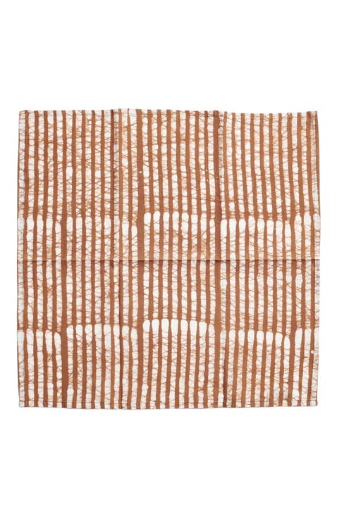 Oak Brown Stripes Wax Block Print Cotton Table Napkin - Set of 4