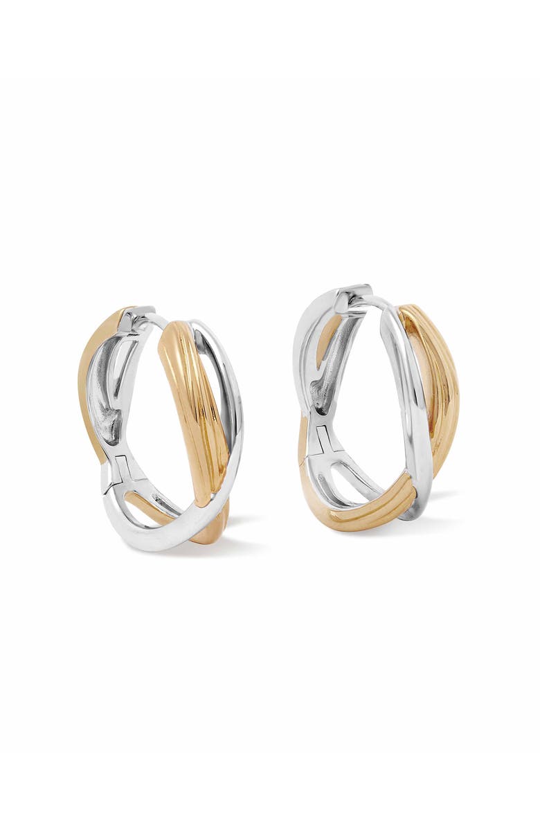 Astley Clarke Aurora Weave Mixed Metal Maxi Hoop Earrings, Main, color, Gold