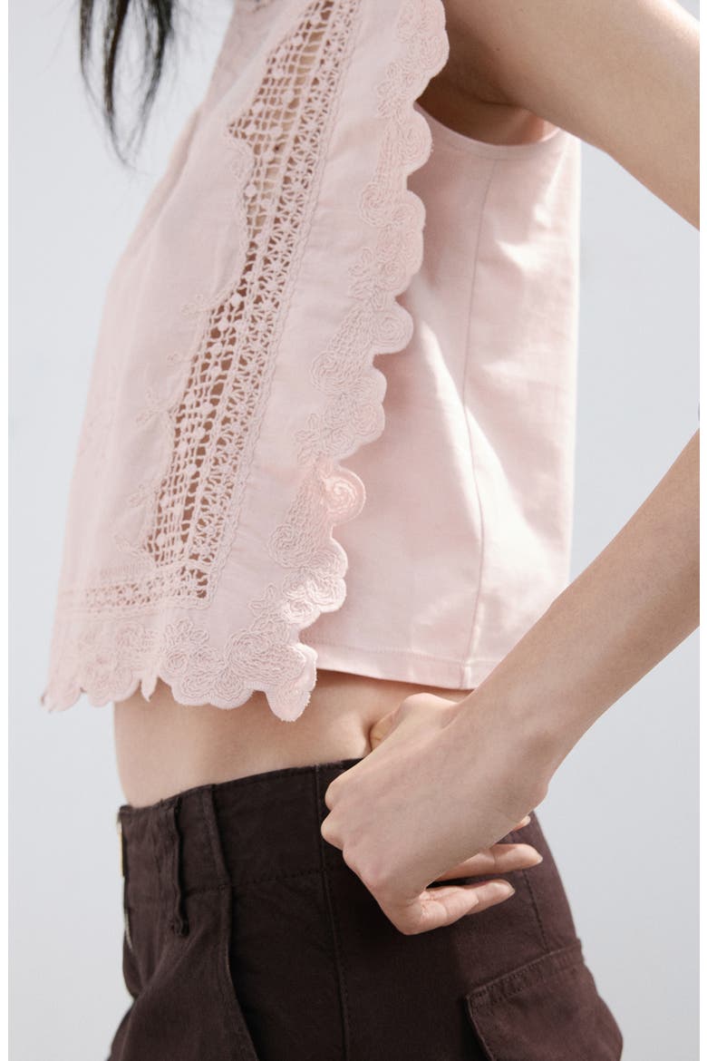 Embroidered Scalloped Trim Crop Cotton Blend Top, Alternate, color, PASTEL PINK