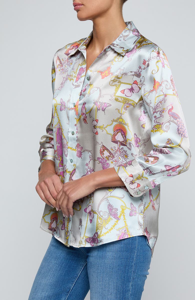 L'AGENCE Dani Print Three-Quarter Sleeve Silk Button-Up Shirt, Alternate, color, Multi Baroque Toile