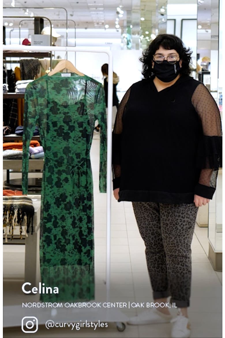 Abstract Floral Long Sleeve Mesh Midi Dress video