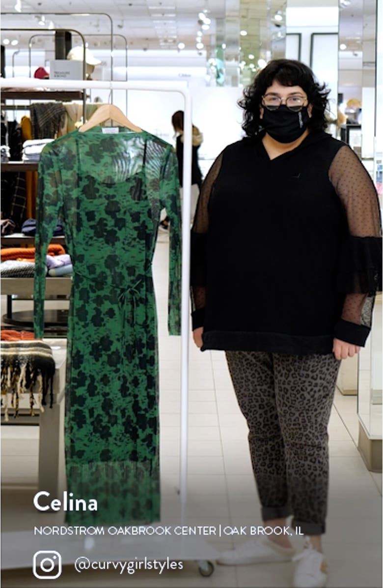 Abstract Floral Long Sleeve Mesh Midi Dress, sales video thumbnail