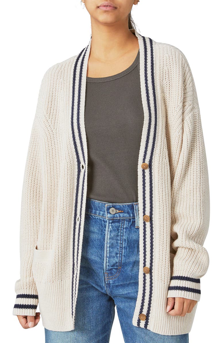 Lucky Brand Stripe Accent Varsity Cardigan, Main, color,